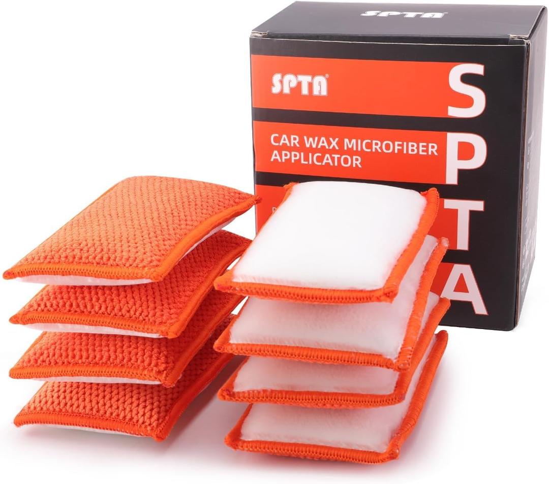 SPTA Car Interior Scrubbing Sponge, 8Pcs Scrub Ninja, Microfiber Car Wax Applicator, Car Wash Sponges for Car, Boat, Wood, Marble and Motorcycle, 6in x 3.3in x 0.8in