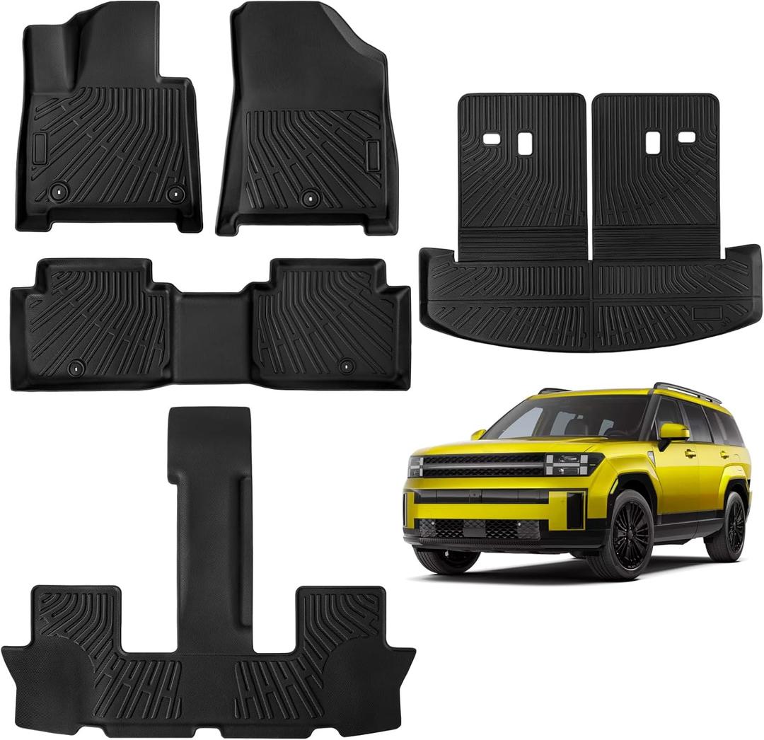 Floor Mats for Hyundai Sante Fe 7 Seater 2024 2025 (Not Hybrid) All Weather Sante Fe Floor Mats for Hyundai Sante Fe Accessories 2024 2025 TPE Cargo Mat with Backrest Mat Black