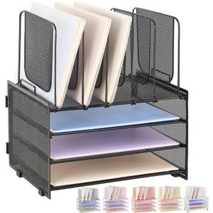 Desk Organizers and Accessories, 3-Tier Paper Organizer with 5 Vertical File Holders, File Folder Organizer (Black, 3T)