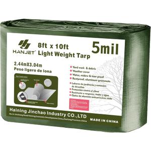 Heavy Duty Tarp Waterproof Outdoor Tarps Multi-Purpose Tear and Rip Proof UV Resistant Green Tarpaulin with Reinforced Grommets and Edges (5mil, 8' x 10')