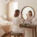 Brakki Round Wall Mirror with Wood Frame, 28" Circle Mirror for Bathroom