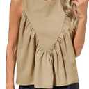 Womens Peplum Babydoll Tank Tops Summer Sleeveless Loose T Shirts Casual Shirred Flowy Tops,  M