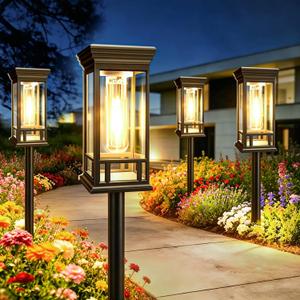 10 Pack Solar Pathway Lights Outdoor, Taller Bright Solar Path Lights Waterproof, Auto On/Off Solar Powered Garden Lights for Outside Landscape Path Yard Walkway Lawn Driveway Patio Lighting Decor