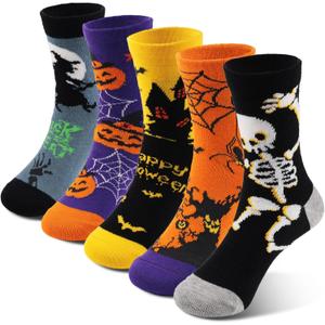 COTTON DAY Kids Boys Crew Dress Socks Bright Colorful Pattern Graphic Print (Medium, Halloween)