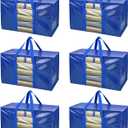BALEINE 6-Pack Oversized Moving Bags with Reinforced Handles, Heavy-Duty Storage Tote Moving Supplies for Packaging, Camping (Blue w/Window, 6-Pack)