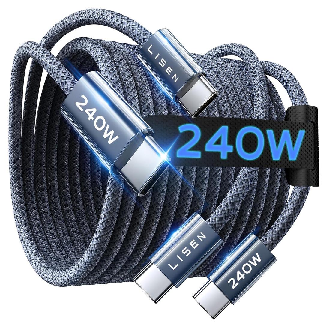 LISEN USB C to USB C Cable, 240W C to C Cable Fast Charging [6.6FT, 2 Pack] Type C Charger Fast Charging USBC to USBC Cable for iPhone 17 16 15 Pro Max iPad MacBook Neo Air Pro Samsung S26 S25 Ultra (Midnight)