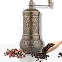 Handmade Decorative Black Pepper Grinder, Refillable Turkish Spice Mill Manual Pepper Mill with Handle, Spice Grinder Metal with Hand Crank 11 cm-4.3 inch (Mat Gold)