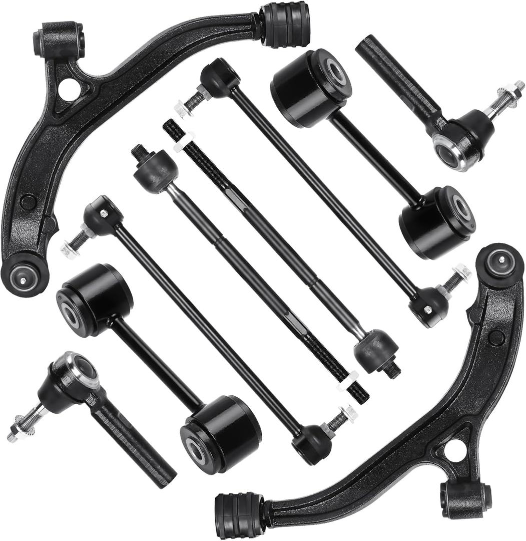 Front Lower Control Arms w/Ball Joints Replacement Suspension Kit for Town & Country/Dodge Caravan/Dodge Grand Caravan 2001-2007, for Voyager 2001-2003 with Sway Bar End Links Tie Rod Ends (10PCS)