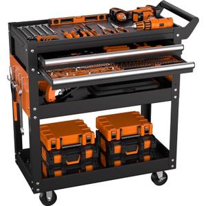 5-Tier Rolling Tool Cart On Wheels, Heavy Duty 400 Lbs Capacity Metal Mechanic Tool Cart with Lockable Drawer & Side Pegboards for Garage Workshop Repair Shop