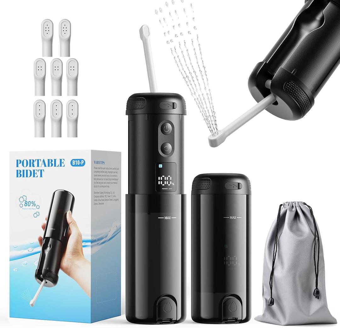 Peri Bottle for Postpartum Care-250mlPortable Bidet for Travel with 5 Sprayer Modes, 2000mAh Rechargeable Electric Bidet with 8 Replaceable Nozzles for Perineal Care & Post-Surgery Care (Black)