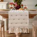Caflife Boho Table Runner 72 Inchs Long for Modern Farmhouse Room Home Decor, Taupe and Beige Coffee Table Runner, Natural Cotton Woven with Tassels Neutral, for Kitchen Dining Table Decor