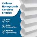 BlindsAvenue Cellular Honeycomb Cordless Polyester Shade, 9/16" Single Cell, Light Filtering, White, Size: 35" W x 48" H