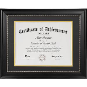 DOAI ART 8.5 x 11 Diploma Frame Classic Black Display 8.5x11-inch with Black Over Gold Mat or 11x14 Document &Certificate Without Mat, Gold Beads Hanging Hardware Included, Tabletop,  A Black Mat