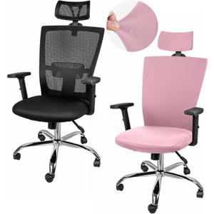 Lounsweer 3 Pieces Office Chair Cover Rolling Desk Chair Cover Gaming Covers Stretch Washable Protector Pets Slipcovers for Swivel Armchair Boss(Simple,Light Pink)