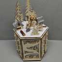 MorTime LED Revolving Music Box Advent Calendar Decorated with Christmas Tree Reindeer House LED Lights, Lighted Wooden Carved 24 Day Countdown to Christmas Calendar