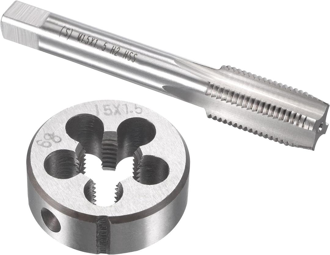 uxcell M15 x 1.5mm Metric Tap and Die Set, Machine Thread Screw Tap with Round Threading Die, Tap & Die Kit for Nut Screw Bolt Thread Repair