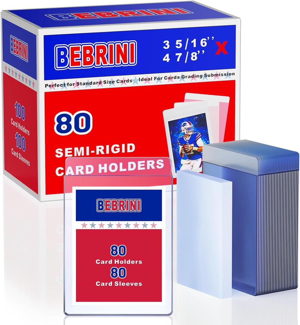 80ct Semi Rigid Card Holders & 80ct Card Sleeves for PSA, SGC, BGS, CSG Graded Card Submissions, Card Saver for Trading Cards, Baseball Card Protectors