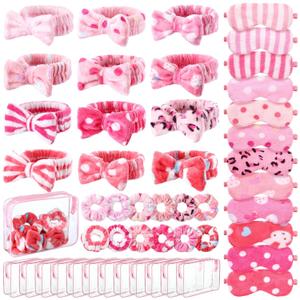 Kajaia 48 Pcs Sleepover Party Supplies for Women Slumber Party Supplies for Girls Spa Favor Headband Eye Mask Hair Scrunchies Toiletry Bag(Pink,Lovely)