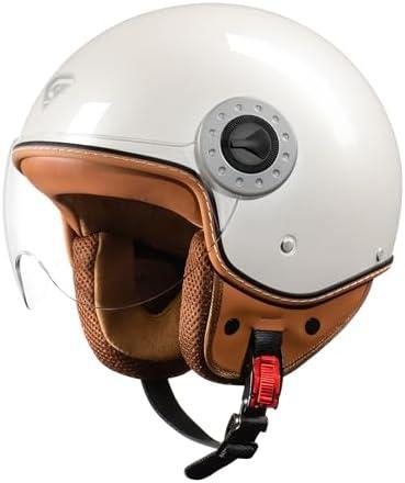KYPARA DOT Approved Vintage Open Face Motorcycle Helmet with Visor, Retro Half Helmet for Men & Women (White Rounds, M)