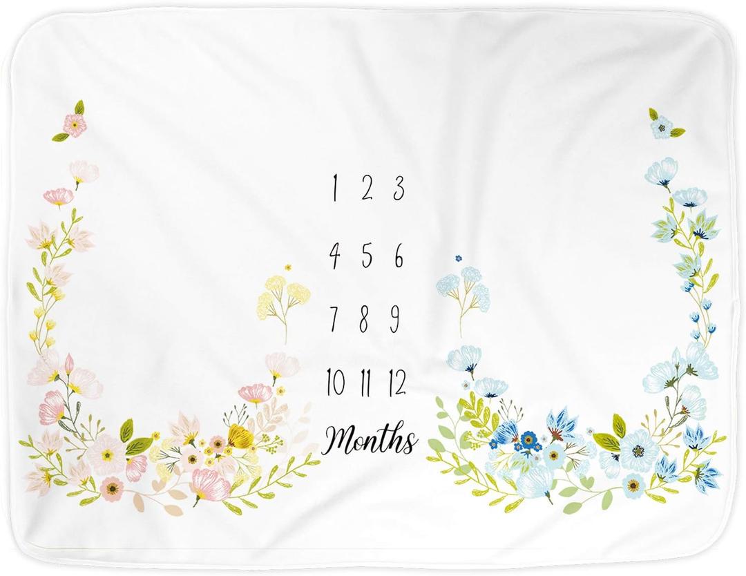 Kute 'n' Koo Premium Fleece Boy and Gril Twins Baby Monthly Milestone Baby Blanket for Girl Boy, Large Personalized Photography Background Blankets, Thick Fleece for Mom Newborn