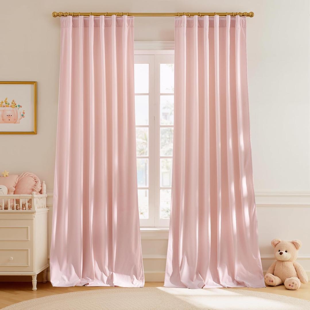 StangH Baby Pink Velvet Curtains for Bedroom Living Room - Luxury Room Darkening Thermal Insulated Super Soft Window Drapes, Rod Pocket & Back Tab Style, 52 x 96 Inches, 2 Panels