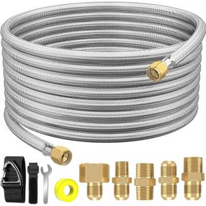 24Ft High Pressure Braided Propane Hose Extension and fittings with Conversion Coupling 3/8" Flare to 1/2" Female NPT, 1/4" Male NPT, 3/8" Male Flare for BBQ Grill, Fire Pit, Heater
