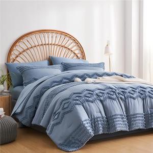 KAKIJUMN Blue Tufted 7-Piece Comforter Set, Shabby Chic Boho Comforter and Sheet Set, All Season Soft Microfiber Complete Bedding Set (No Size)