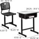 Flash Furniture Adjustable Student Desk and Chair Set for Classrooms or Remote Learning, Adjustable School Desk with Chair and Book Box, Gray/Black