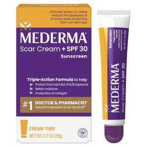 Mederma Scar Cream Plus SPF 30  Advanced Scar Treatment, Protects from Sun Damage, Reduces Appearance of Scars from Acne, Burns, Surgery & Injury, 0.7 oz