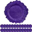 24 Pack Purple Charger Plates Bulk, 13" Plastic Reef Chargers for Dinner Plates, Round Charger Plate with Floral Reef Design for Dinner Wedding Party Table Setting Decoration