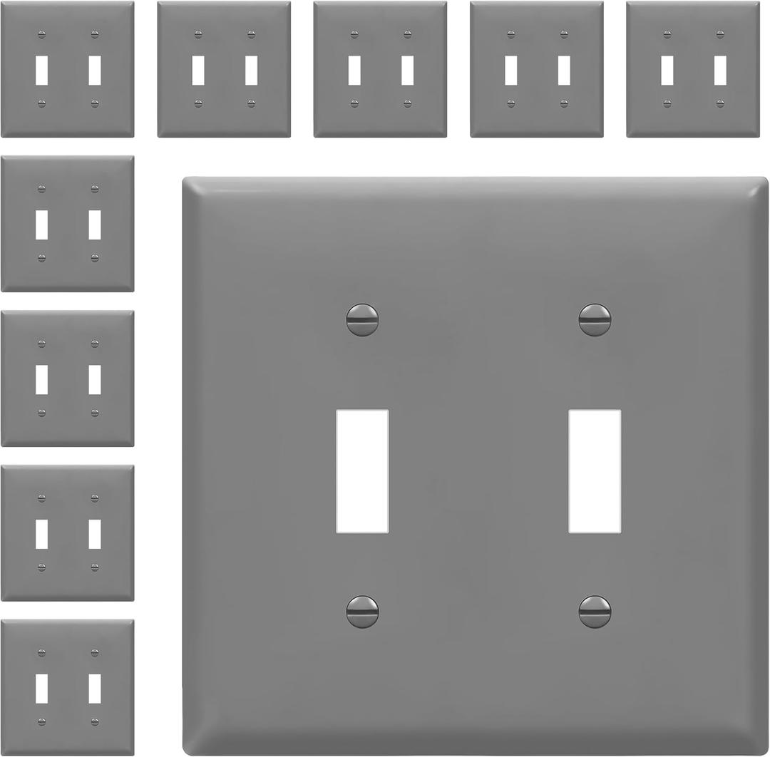 ENERLITES Toggle Light Switch Wall Plate, Gloss Finish, Size 2-Gang 4.50" x 4.57", Unbreakable Polycarbonate Thermoplastic, 8812-GR-10PCS, Gray (10 Pack)