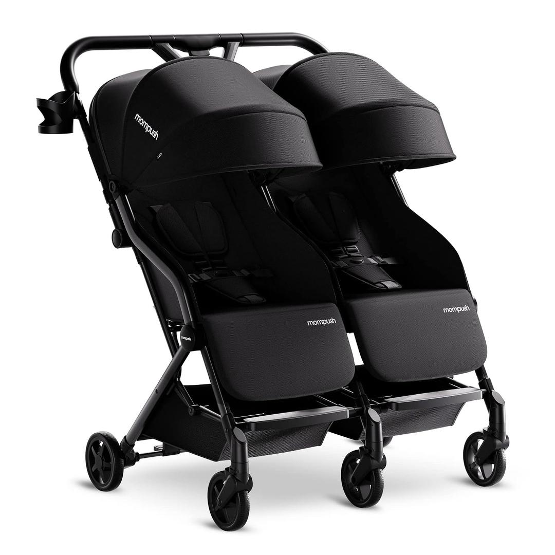 Mompush Lithe Double Stroller for Infant and Toddler, Lightweight Side by Side Twin Stroller, Only 25 lbs, 30-Inch Slim Fit Through Doorways, One-Step Fold, Independent Recline, UPF 50+ Canopy, Black 