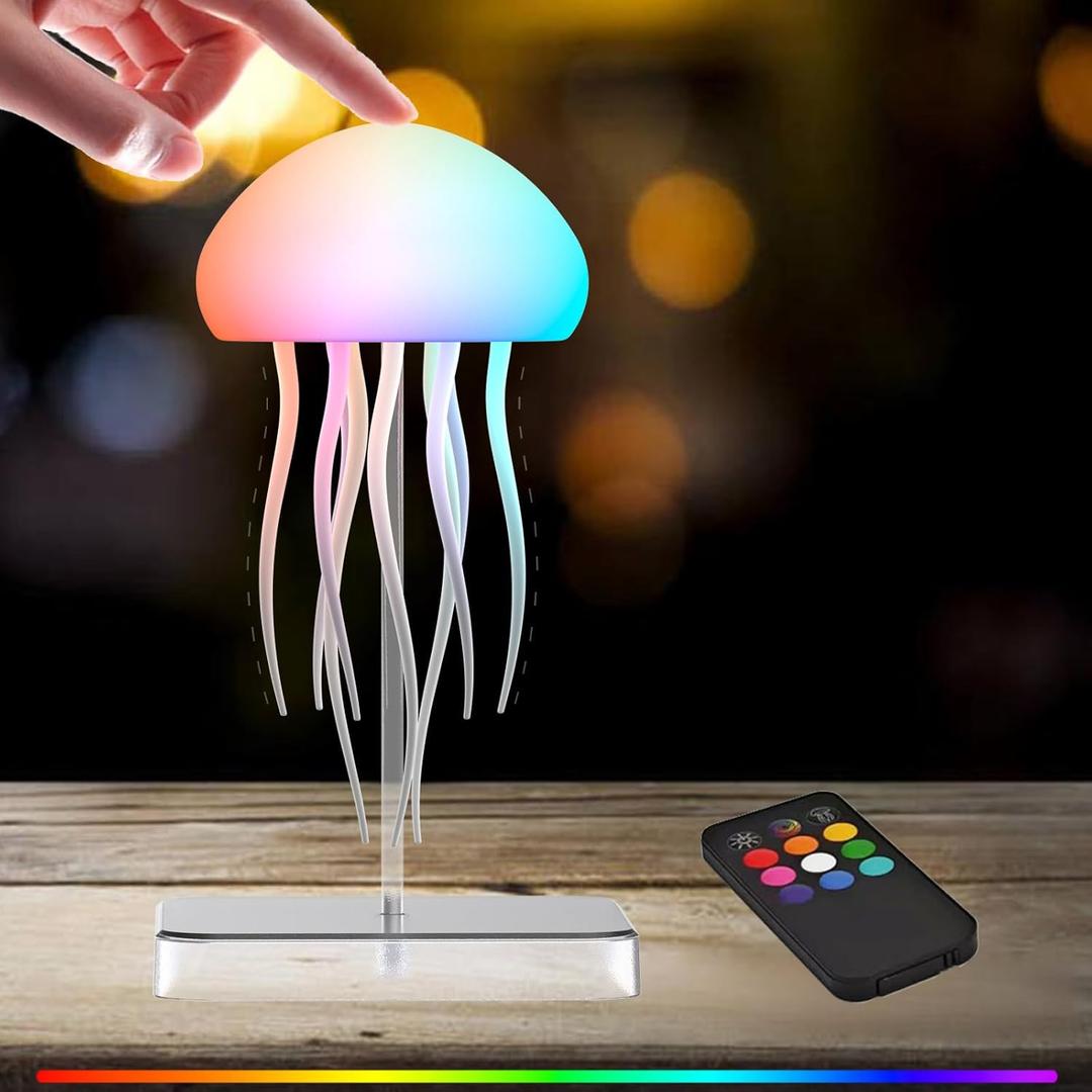 Jellyfish Lamp with Touch Sensor and Remote Control, Rechargeable Eye Friendly RGB Gradient Jellyfish Night Light as Desk Lamp, Table Lamp, Bedside Lamp or Christmas Gifts