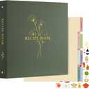 Lanpn Recipe Binder - 8.5x11, Waterproof, 60 Sleeves, 8 Dividers, 116 Family Recipes, Labels & Stickers, Green