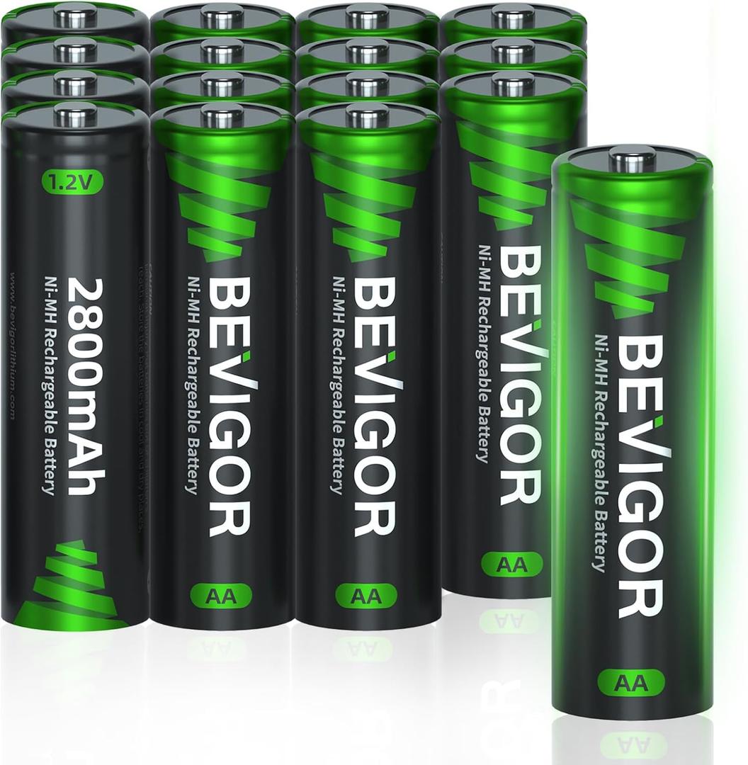 BEVIGOR AA Rechargeable Batteries 16 Pack, 2800 mAh High Capacity and Low Self Discharge, 1.2V Ni-MH Double AA Rechargeable Batteries