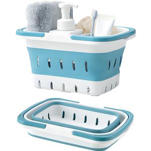 Fammart Portable Shower Caddy Tote Collapsible Plastic Basket with Handles, Foldable Storage Organizer for Bathroom, Kitchen, College Dorm, Gym, Travel & Camping, Blue