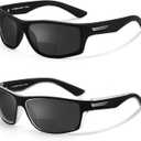 Missfive 2-Pack Mens Ultimate Bifocal Sunglasses with Readers Built In Sporty Upgraded Wrap Frame, UV400 Protection Driving & Reading Glasses for Outdoor +3.0