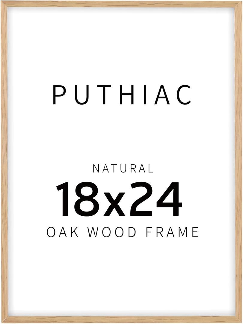 puthiac 18x24 Solid Oak Wood Picture Frame, 18 x 24 Poster Frames for Wall, Vertical or Horizontal, Plexi Front, 1 Pack, Natural Oak