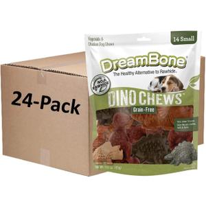 Dreambone Small Dinochews, Grain Free Dog Chews, 14 Count (Pack of 24), BBD 09/05/2027