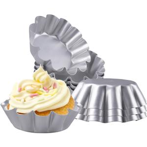 8 Pcs Egg Tart Molds, 4.72 Inch Aluminum Mini Tart Pans, Nonstick & Reusable Fluted Baking Mold for Cupcakes, Muffin, Cake, Pies, Quiche, Cheesecakes