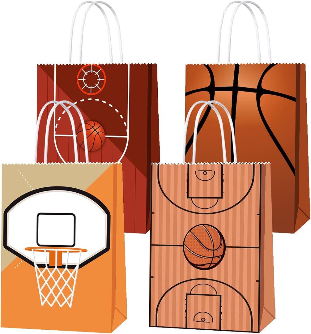 16 PCS Basketball Gift Bags with Handles for Basketball Birthday Party Supplies, Basketball Party Favor Bags Candy Treats Bags, Basketball Goodie Bags for Kids Boys Girls