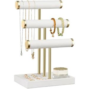 bussdis 3 Tier Bracelet Holder Display - Detachable T Bar White Velvet Bracelet Holder, Jewelry Holder Organizer for Bracelet, Necklace, Watches, Rings