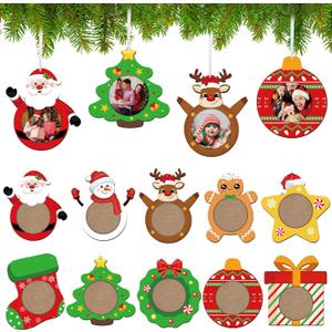 COCHIE Christmas Picture Frame Ornament for Christmas Tree Stocking Decorations, 10PCS Bulk Wood Photo Hanging Ornaments Holiday Xmas Gift (Christmas)