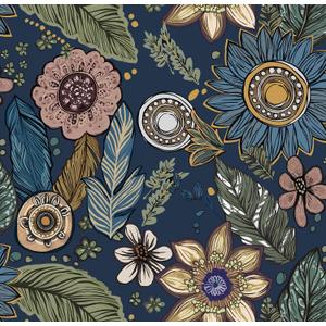 Safiyya Blue Boho Wallpaper Peel and Stick Vintage Floral Contact Paper Dark Botanical Flowers Wall Paper Modern Self Adhesive Removable Wallpaper for Bedroom Bathroom Vinyl Roll 78.7"x17.3"