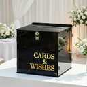 OurWarm Acrylic Wedding Card Box with Lock, Black Card Box for Wedding with Cards & Wishes Lettering, Large Envelope Money Gift Card Box for Party Graduation Birthday Baby Shower Wedding Decor