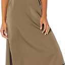 The Drop Women's Ana Silky V-Neck Midi Slip Dress (Medium, Dark Olive)