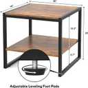 Homieasy End Table, 20 Inch Square End Table, Mini Fridge Stand with 2-Tier Storage Shelves, Industrial Wood Side Table Small Table Stand for Living Room, Bedroom, Office, Rustic Brown