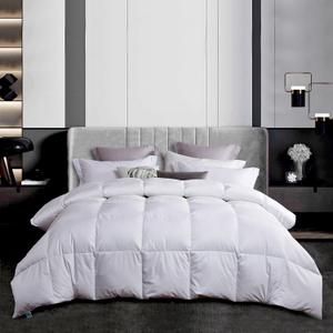 MARTHA STEWART White Down Feather Comforter King Size - 600 Fill Power 100% Cotton Down Duvet Insert, Made in USA, All Season Medium Warmth Comforter with Corner Loops - 106" x 90" (White/All Season)