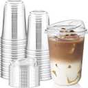 50 Pack 16 Oz Round Bottom Clear Plastic Cups with Strawless Sip Lids | Iced Coffee Cups, Disposable To Go Cup for Juice Smoothie Cold Drinks (EXP 08/26/32)