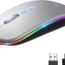 HOTLIFE LED Wireless Mouse, Slim Rechargeable Silent Bluetooth Mouse, Portable USB Optical 2.4G Wireless Bluetooth Two Mode Computer Mice with USB Receiver and Type C Adapter(Silver)